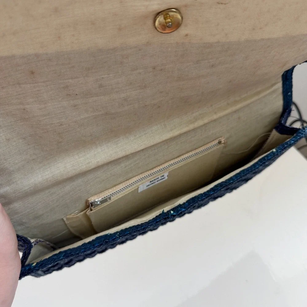 Vintage Woven‎ Blue Straw Clutch